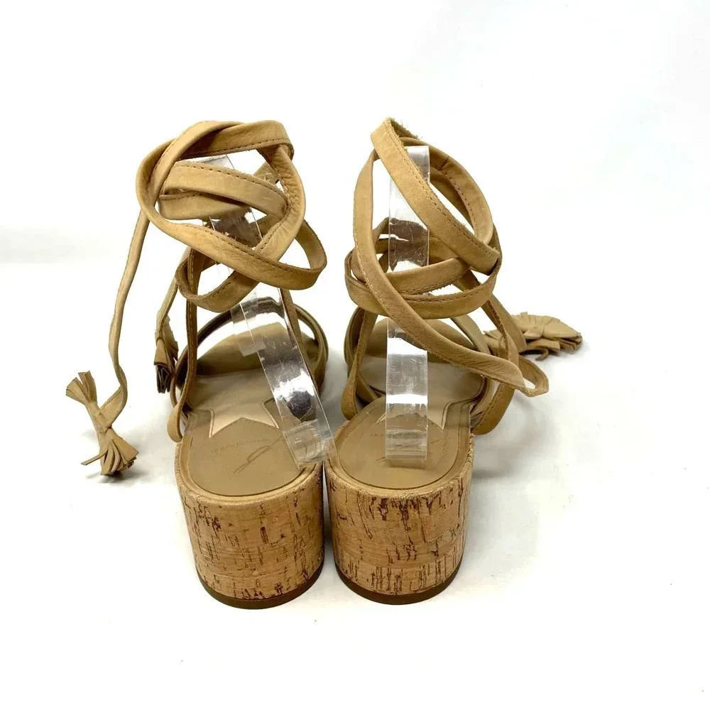 Brian Atwood Astor Camel Nubuck Lace Up Tie Sandals Size US 8.5‎